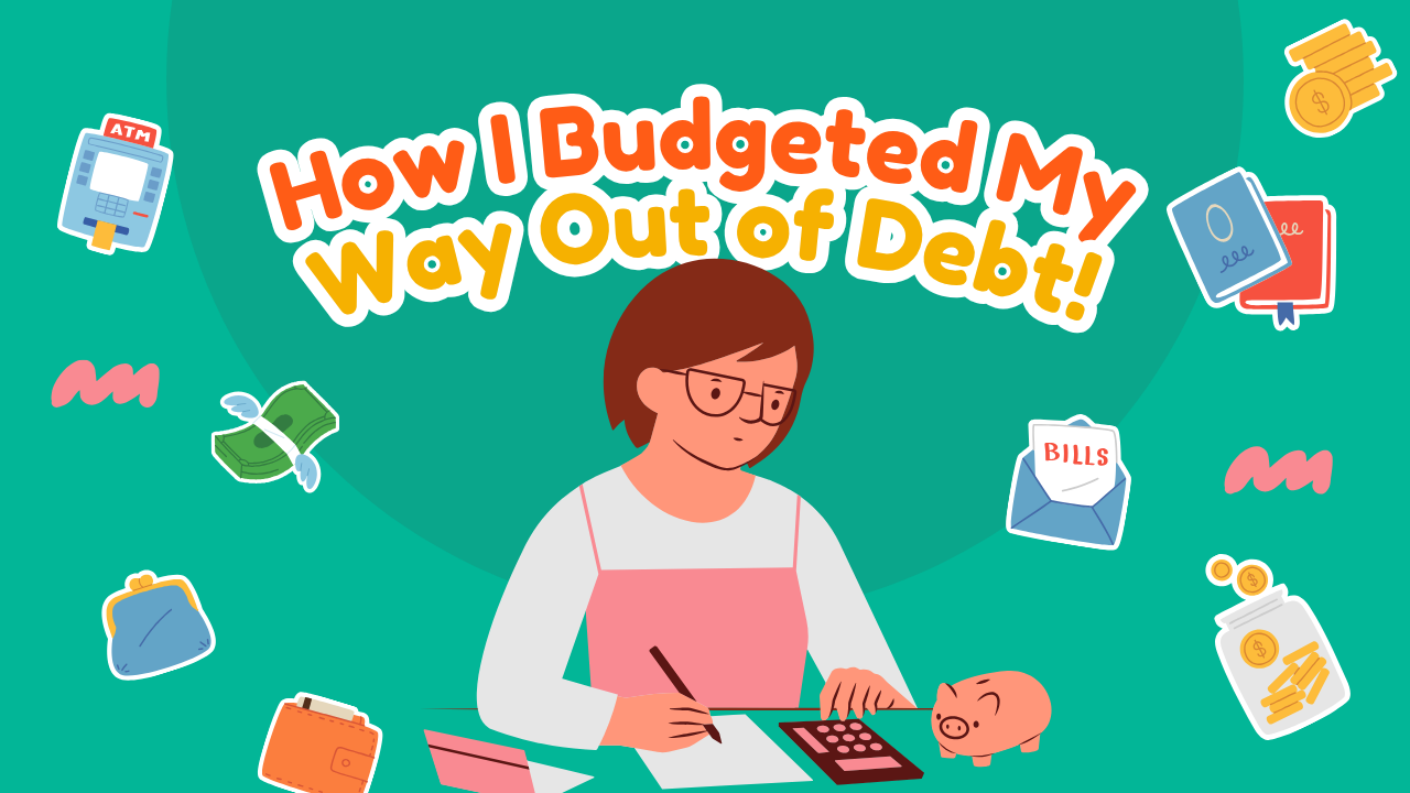 teal and yellow playful budgeting youtube thumbnail
